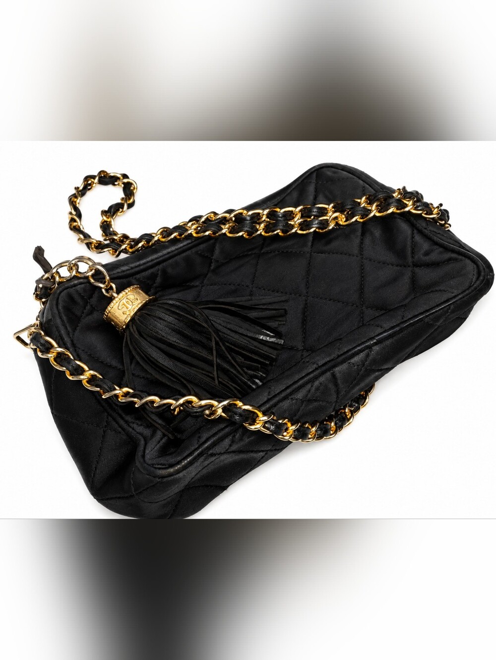 Authentic Vintage CHANEL black satin quilted evening bag